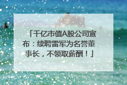 千亿市值A股公司宣布：续聘雷军为名誉董事长，不领取薪酬！