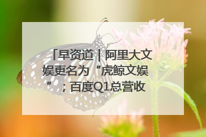 早资道｜阿里大文娱更名为“虎鲸文娱”；百度Q1总营收325亿元超预期